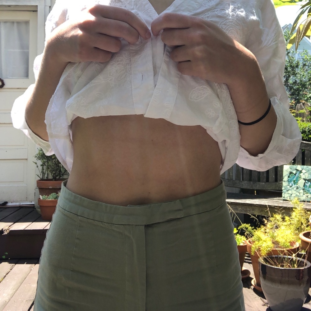 Light green pin-up dress pants.